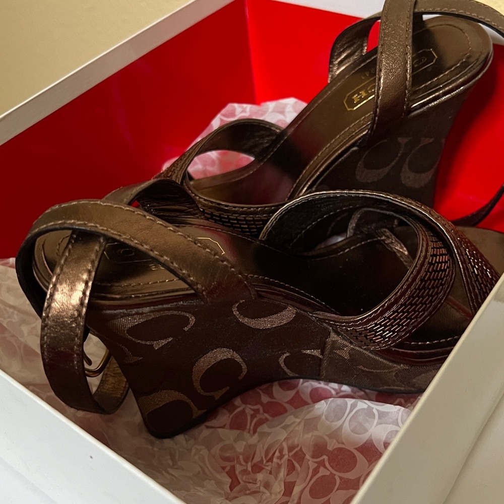 Coach Bronze Patterned Wedge Sandals - Picture 5 of 6